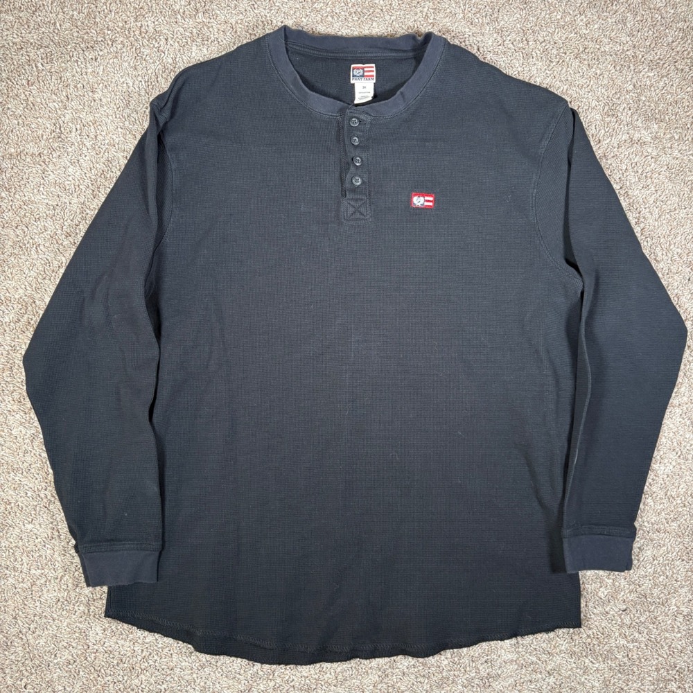 Phat Farm Mens Long Sleeve Thermal Henley Shirt‎ 3X Black Y2K